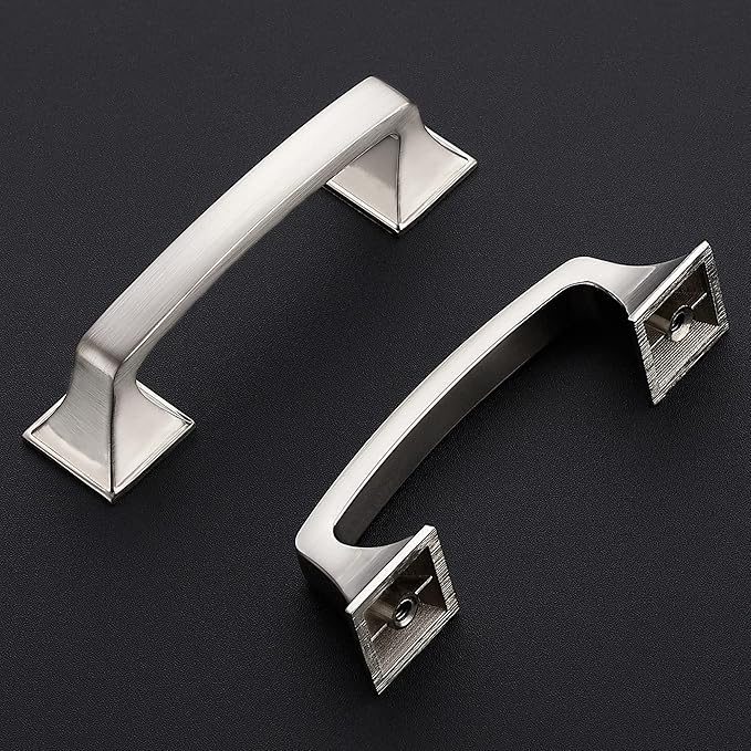 Ravinte Solid 3 Inch Big Square Foot Cabinet Pulls Brushed Nickel Arch Pull Kitchen Cabinet Handles Satin Nickel Drawer Pulls Kitchen Cabinet Hardware Silver Cabinet Drawer Handles-1 Pack