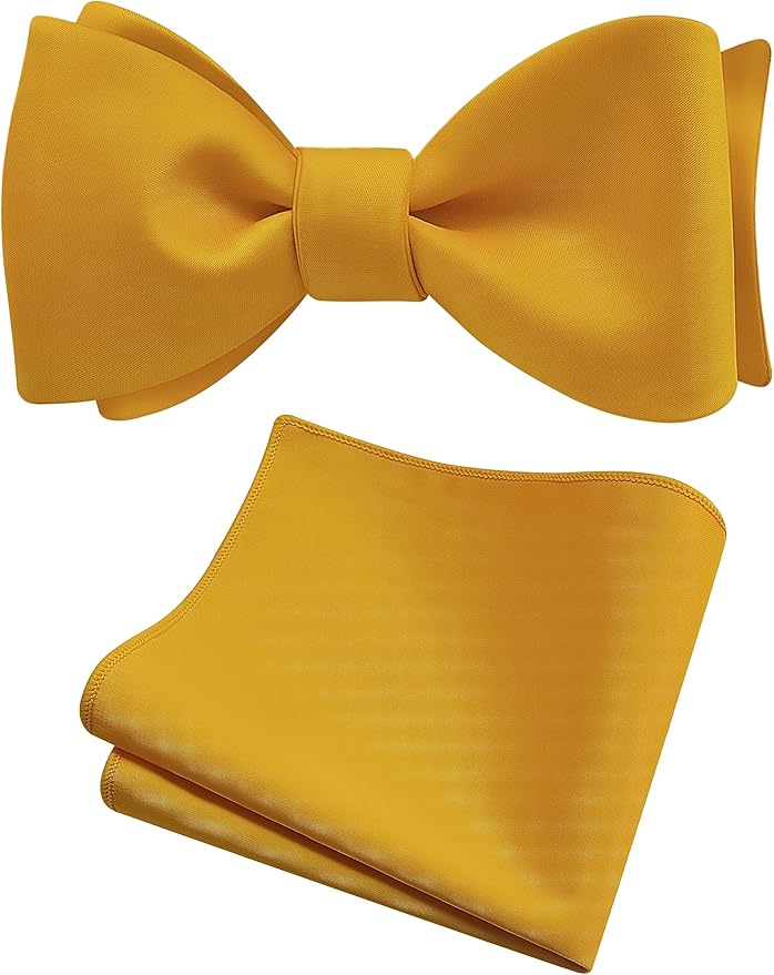 GUSLESON Mens Solid Color Bowties Self Tie Bow Tie Handkerchief for Men Satin Bowtie Pocket Square Set