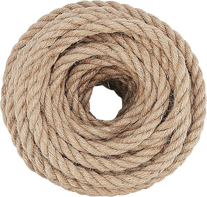 100 Feet 1/2 Inch Jute Rope, 12mm Thick Natural Hemp Rope, 3 Ply Twisted Braided Manila Nautical Rope Hemp Twine Cord for Crafts Gardening Bundling Decorating Camping