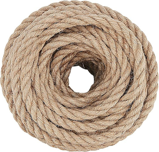 100 Feet 1/2 Inch Jute Rope, 12mm Thick Natural Hemp Rope, 3 Ply Twisted Braided Manila Nautical Rope Hemp Twine Cord for Crafts Gardening Bundling Decorating Camping
