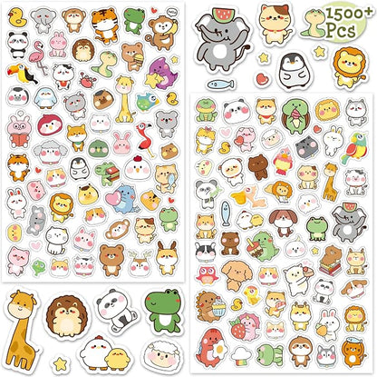 LINAYE 24 Sheets Cute Kawaii Stickers Pack - 1500PCS Adhesive Animal Stickers for Kids, Girls, Classroom
