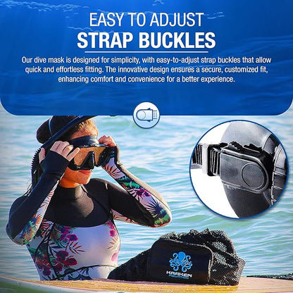 Scuba Diving Mask - Tempered Single Lens Glass Anti-Fog Snorkel Mask for Adults with Leak-Proof Silicone Skirt, Snorkeling Gear, Freediving, Spearfishing Diving Masks - Dive Mask