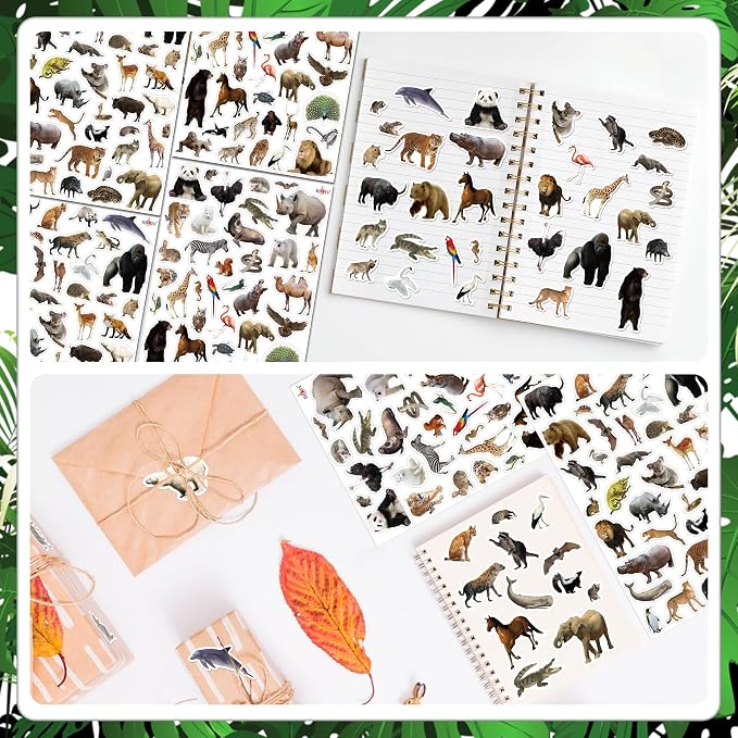 LINAYE 24 Sheets Jungle Stickers for Kids, 1032 PCS Safari Wild Zoo Animal Stickers for Scrapbooking,Water Bottles,Envelopes,Laptop Decal for Kids Boys Girls