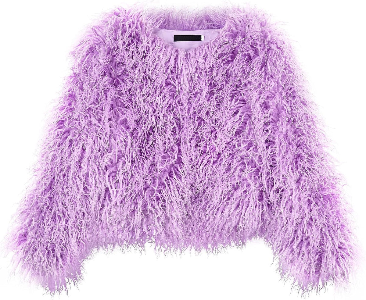 YUAKOU Women's Shaggy Faux Fur Outwear Coat Jacket Long Sleeve Warm Winter .