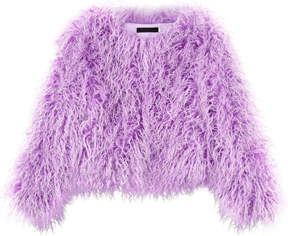 YUAKOU Women's Shaggy Faux Fur Outwear Coat Jacket Long Sleeve Warm Winter .