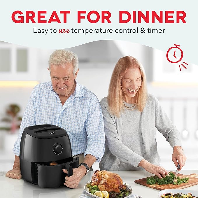 DASH Tasti-CrispN Electric Air Fryer Oven, 6 Qt. Family Size, Black Ai Compact Air Fryer with Large Basket for Healthier Food in Minutes, Ideal for Small Spaces - Auto Shut Off, Analog, 1700-Watt