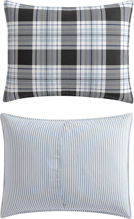 Eddie Bauer - King Comforter Set, Cotton Reversible Bedding with Matching Shams, Stylish Home Decor (Lewis Navy, King)