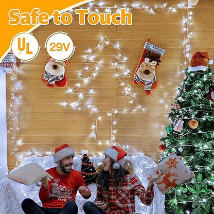Ollny Christmas Lights 120LED 40FT, Cool White Fairy Lights Waterproof Connectable Timer, 8 Modes Plug in String Lights for Bedroom Outdoor Tree Indoor House Decorations