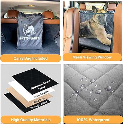 Dog Back Seat Extender - Waterproof Mesh Platform for Cars, Trucks, SUVs - With Storage Pockets and Door Covers (Black)
