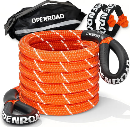Kinetic Recovery Tow Rope, 36000 Lbs (1in x 30ft Orange with Soft Shackle) Extreme Duty 35% Elasticity Energy Offroad Snatch Strap, Vehicle Recovery Kit for Jeep Car Truck ATV UTV SUV