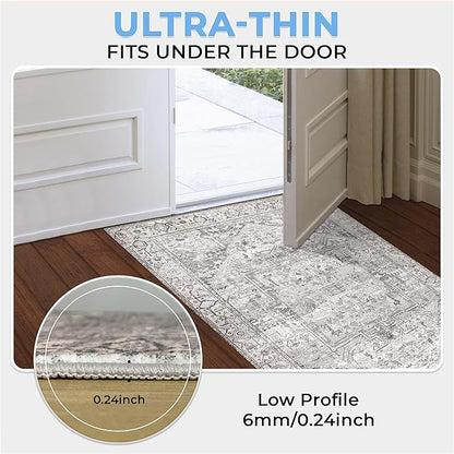 Washable Runner Rug 2x6  Non Slip Rug Runners for Hallways, Entryways, Kitchens, Bathrooms, Bedrooms  Ultra-Soft Flannel Carpet Runners with Rubber Backing (Light Grey, 2x6)