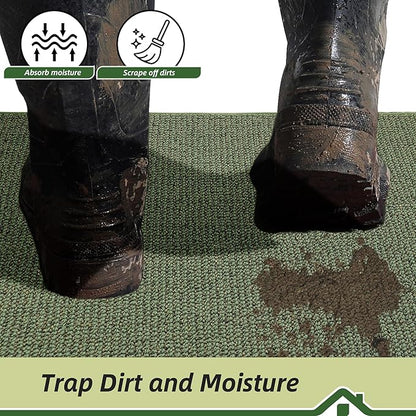 BEQHAUSE Dirt Trapper Door Mat 20" x 32", Non-Slip Washable Doormats Entrance Mat, Dirt Resistant and Absorbent Welcome Mat, Low Profile Floor Mats for Front Back Door and Entryway, Green