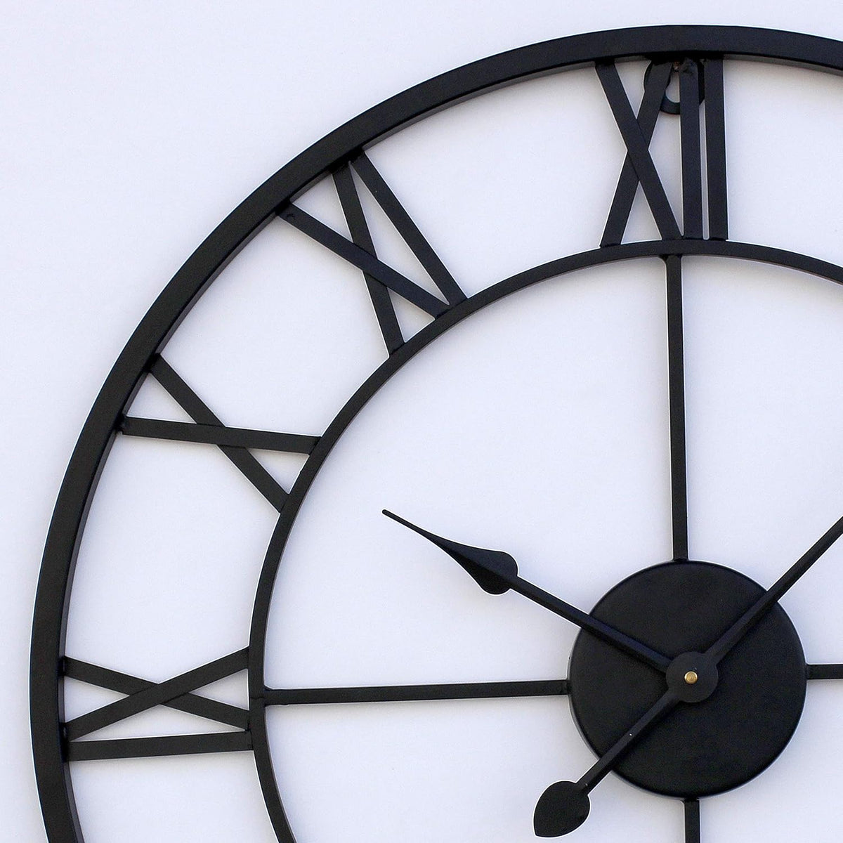 24 Inch Metal Wall Clock for Living Room Bedroom Decor | Cut Out Roman Numeral Medium Wall Clocks | Hand Crafted Analog Watches Home Office Farm House (Black