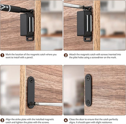 Ravinte 4 Pack Black Magnetic Door Catch, Matte Black Cabinet Magnets, Strong Magnetic Catch Latch for Kitchen Cabinets, Drawers  Cupboards, Stainless Steel Closures