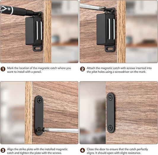 Ravinte 4 Pack Black Magnetic Door Catch, Matte Black Cabinet Magnets, Strong Magnetic Catch Latch for Kitchen Cabinets, Drawers  Cupboards, Stainless Steel Closures