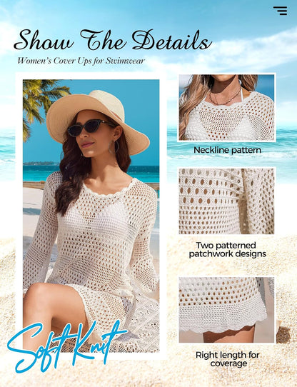 Buauty Womens Crochet Swimsuit Cover Up Swim Bikini Cover Ups Bathing Suits Swimwear 2026 Summer Beach Dress Vacation Outfit