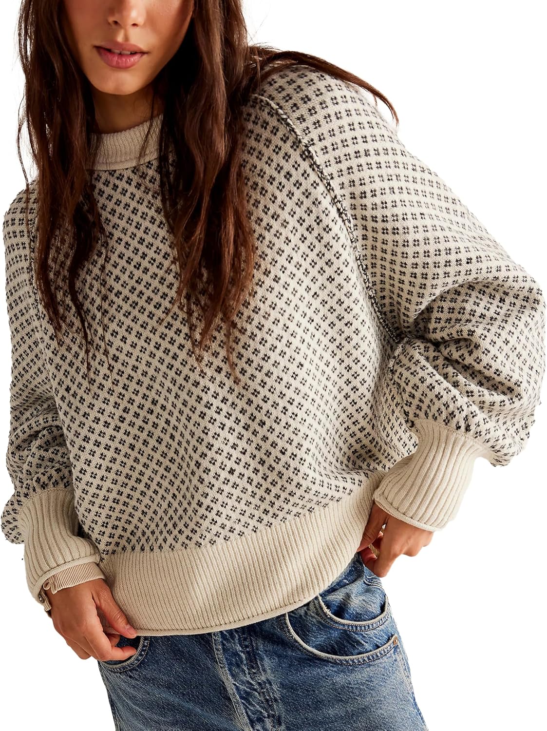 Women's Pullover Sweaters Casual Long Sleeve Crew Neck Oversized Knitwear Chunky Knit Jumper Tops