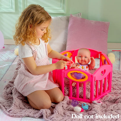 JC Toys Baby Doll Play Pen Gift Set for Keeps Playtime!|Fits Dolls up to 17" | Adjusts to Different Shapes | Play Accessories| Ages 2+, Light Pink (Play pen and accessories are different colors than pictures)