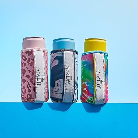 GoCuff Slim Can Cuff Covers For Beer Reusable Insulator With Easy Grip Handle Neoprene Can Coozie With Insulated Sleeves For Skinny Cans Soda, and Other 12 oz Slim Can Beverages (Sunflower Tie Dye)