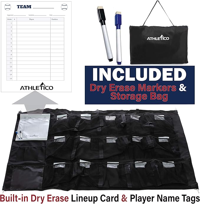 Athletico 15 Player Dugout Organizer - Hanging Baseball Helmet Bag to Organize Baseball Equipment Including Gloves, Helmets, Batting Gloves, Balls,  More
