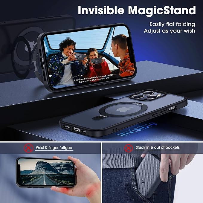 CASEKOO Ultra-Magnetic Stand for iPhone 16 Pro Case [Military Drop Protection] [Compatible with MagSafe] Shockproof Translucent Matte Slim Ring Holder Case for iPhone 16 Pro 6.3", Gold