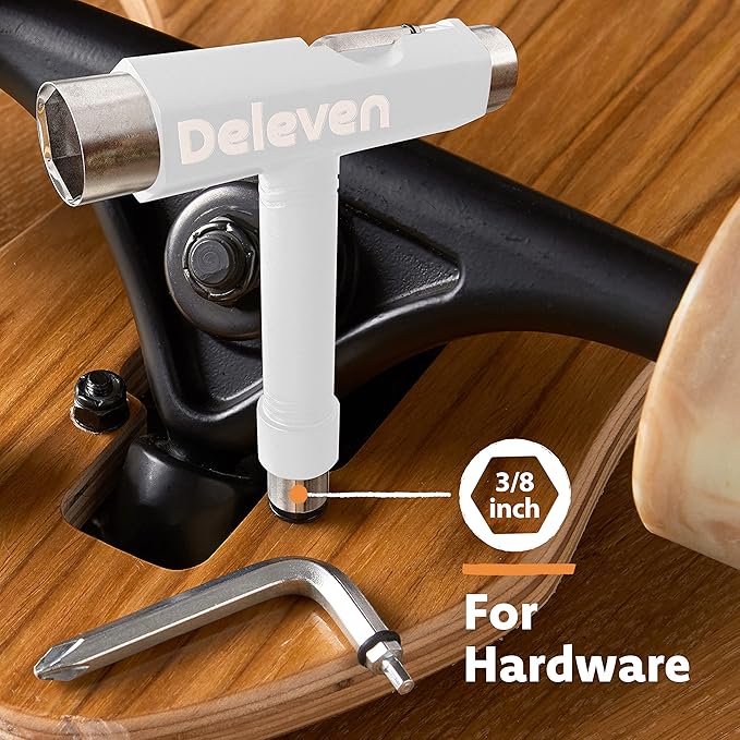 Deleven Skate Tool All-in-One Lightweight Portable Skateboard Tool - T Tool with Allen Wrench, Phillips Head Screwdriver - Adjust Roller Skates, Longboards, Skateboards, Quads, Wheels, Trucks, Kingpin (Yellow)