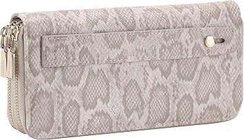 B BRENTANO Vegan Leather Double Zipper Pocket Wallet with Grip Hand Strap (Python Cream)