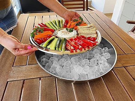 Shrimp Cocktail Serving Dish and Bowl With Ice - Elegant and Large Platter for Seafood, Oysters, Crawfish, Veggies, Fruits, Salads.