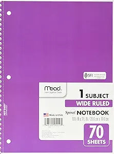 Mead Spiral 1-Subject Wide-Ruled Notebook, Color May Vary, Assorted Colors (05510) 6 Notebooks
