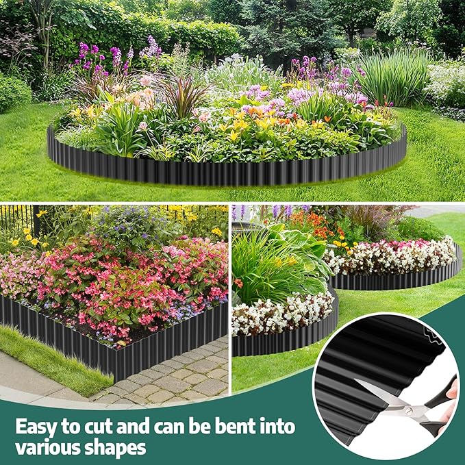 Corrugated Garden Edging Border, 6 "×40 FT Metal Landscape Edging for DIY Flower Beds, Lawn, Landscaping, Garden, Fence, Yard, Sturdy Galvanized Paver Edging Trim Border(Black)