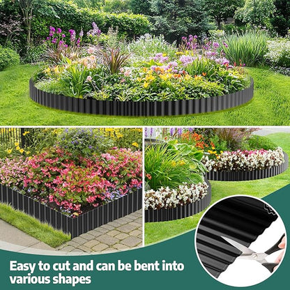 Corrugated Garden Edging Border, 6 "×40 FT Metal Landscape Edging for DIY Flower Beds, Lawn, Landscaping, Garden, Fence, Yard, Sturdy Galvanized Paver Edging Trim Border(Black)
