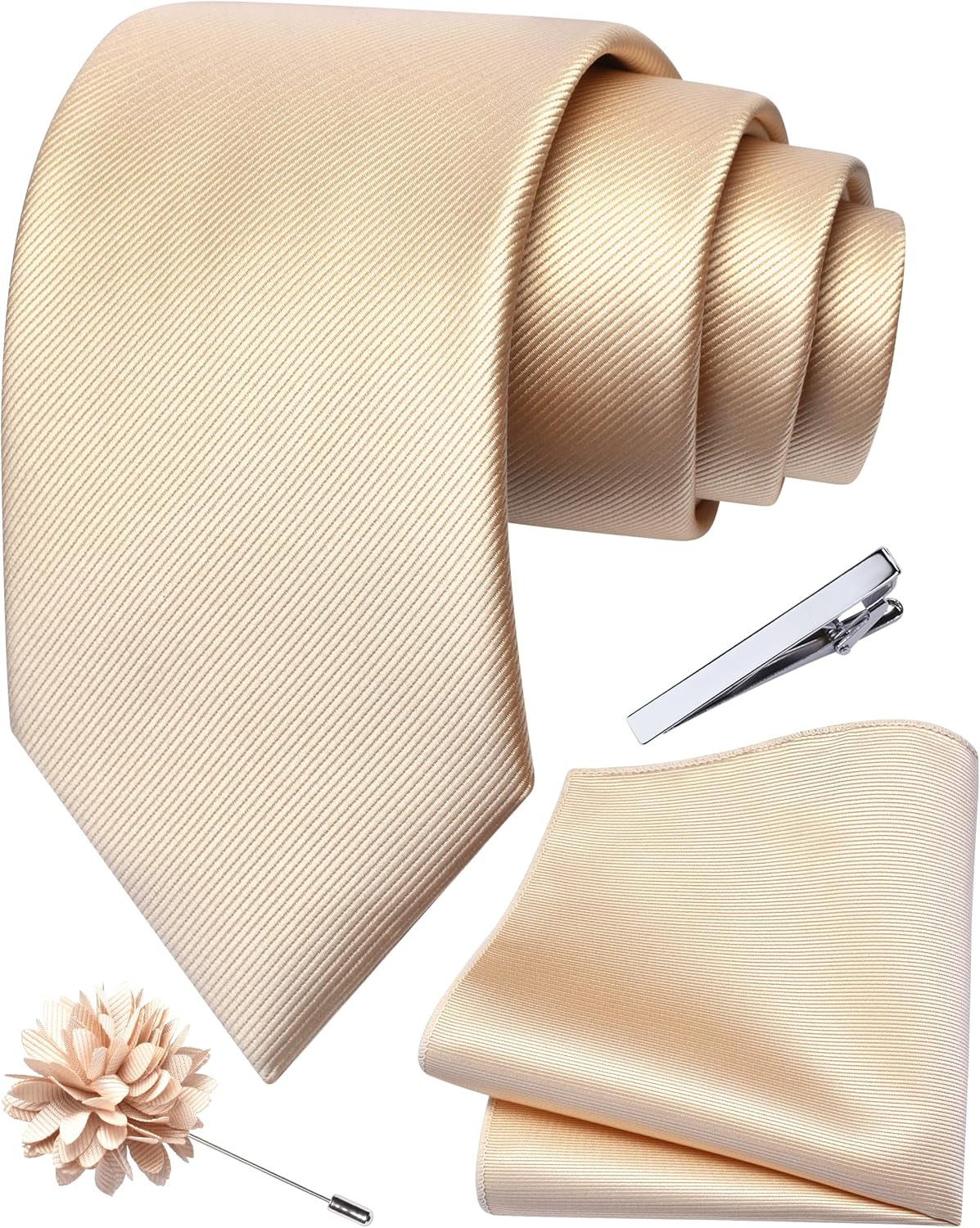 Branduce 3.15"?8cm? Solid Formal Tie and Pocket Square Plain Necktie Lapel Pin and Tie Clip Set for Men