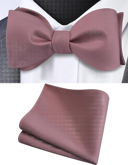 GUSLESON Mens Solid Color Bowties Self Tie Bow Tie Handkerchief for Men Satin Bowtie Pocket Square Set