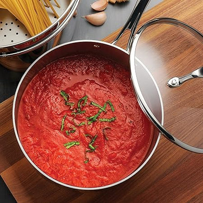 Tramontina Tri-Ply Clad Stainless Steel 3-Quart Sauce Pan with Glass Lid, Induction-Ready, Dishwasher-Safe, NSF-Certified, Made in Brazil