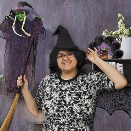Beistle Satin-Soft Black Witch Hat – Pointed Halloween Costume Headwear, Satin-Covered Foam Wizard Accessory for Cosplay, Theatrical Performances, Haunted Events and Trick-or-Treat, Adult Size