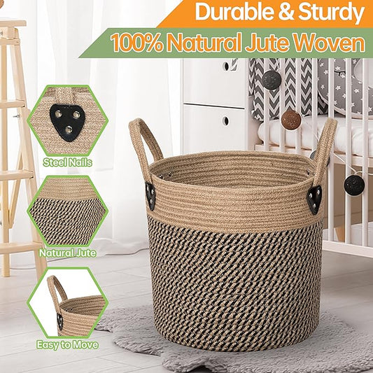 Jute Rope Basket 12"x 12" Woven Plant Basket with Handles for 8"-11"Plant Pots,Boho Indoor Planters Cover,Multifunctional Basket for Outdoor PlantsAAArtificial PlantAAPicnicAAStorage
