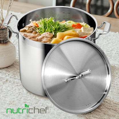 nutrichef Lid for 12-Quart Stockpot - Stainless Steel Kitchen Cookware Cover with Handle, Fits 10.24 Pot Inner Size, Works with Model NCSPT12Q 12-qt. Stock Pot