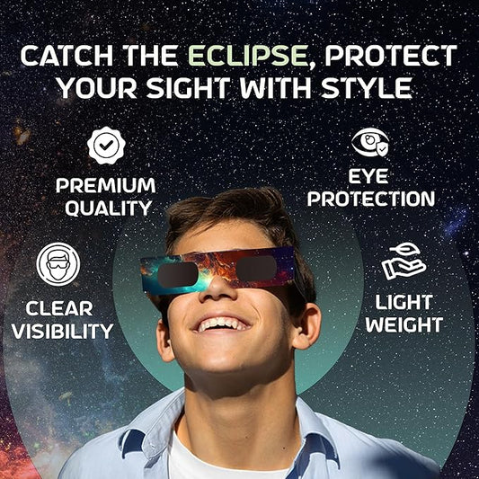 Helioclipse 50 Pack Solar Eclipse Glasses 2024 - Trusted for Direct Solar Eclipse Viewing - Iso 12312-2  Ce Certified