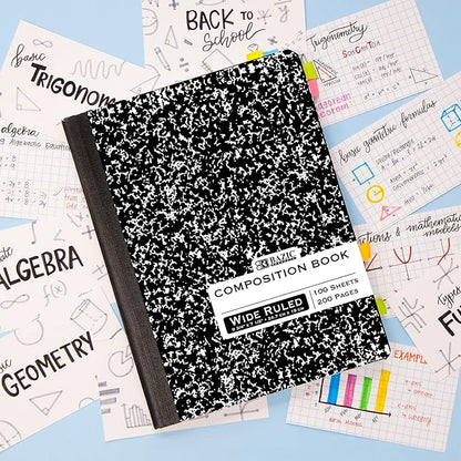 BAZIC Composition Book Wide Ruled 100 Sheet Black Marble Notebook, Writing Journal Comp Lined Notebooks for School, 1-Pack