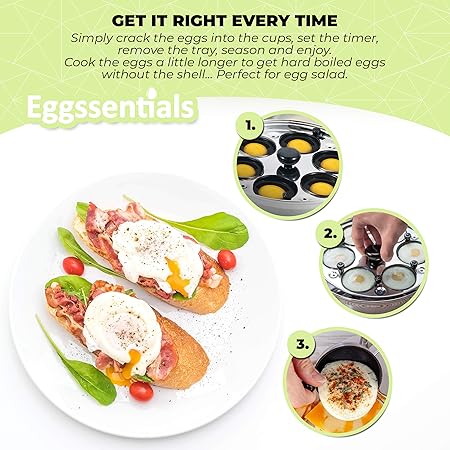 Eggssentials Egg Poacher Pan Nonstick Poached Egg Maker, Stainless Steel Egg Poaching Pan, Poached Eggs Cooker Food Grade Safe PFOA Free with Spatula, Egg Poachers Cookware