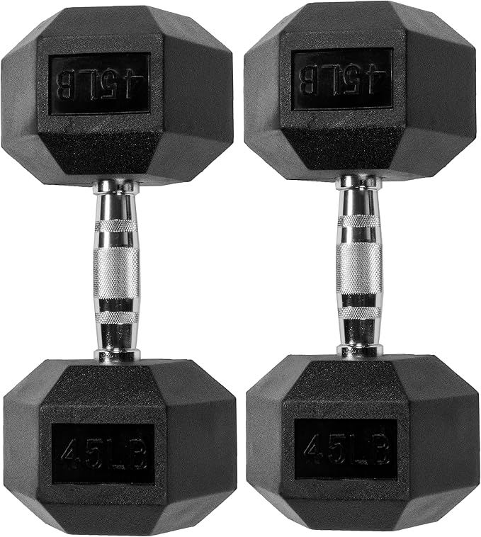 Rubber Encased Hex Dumbbell, Multiple Sizes
