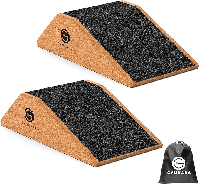 Squat Wedge Block Cork 2 Pack - Non Slip Heel Elevated Squat Wedge and Calf Raise Block - Slant Board for Squats to Avoid Muscle Strain and Optimize Squat Form