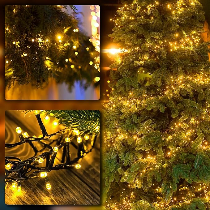 2 Pack Solar String Lights for Outside, 72FT 200 LED Solar Christmas Lights Outdoor with 8 Lighting Modes, IP65 Waterproof Solar String Lights Outdoor for Garden Party Tree Decor,Warm White