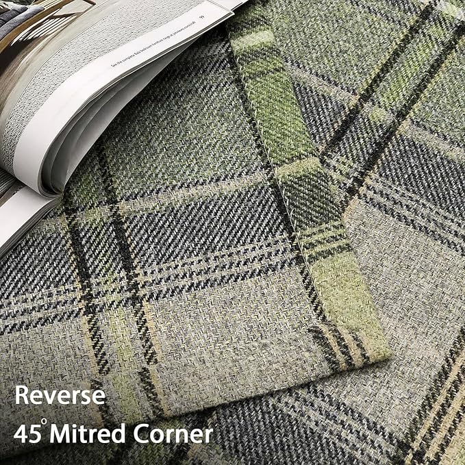 always4u Woolen Look Plaid Curtains Modern Window Panels Green Check Tartan Curtains for Living Room Bedroom 2 Panels Green 45  84 Inches