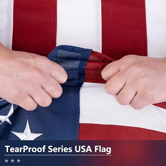 American Flag 3x5 Ft TearProof Series for Outside, 100% in USA, Longest Lasting, Super Tough Fade Resistant Spun Polyester, High Wind US Outdoor Flags Embroidered Stars, Sewn Stripes, Brass Grommets