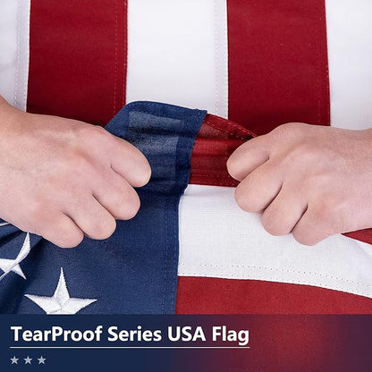 American Flag 3x5 Ft TearProof Series for Outside, 100% in USA, Longest Lasting, Super Tough Fade Resistant Spun Polyester, High Wind US Outdoor Flags Embroidered Stars, Sewn Stripes, Brass Grommets
