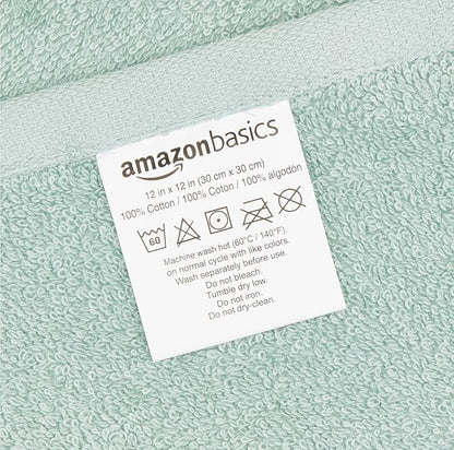 Basics Washcloth for bathroom, 100 Cotton Extra Absorbent , Fast Drying - salon towels - 24-Pack Seafoam Green, 12 x 12 inches