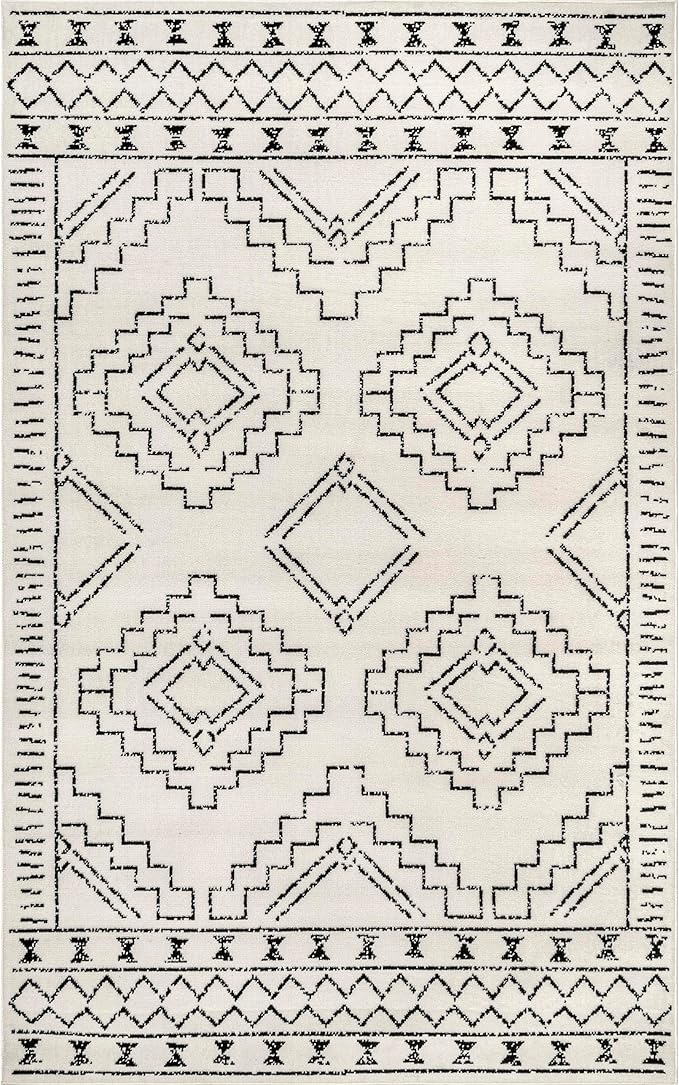 nuLOOM 5' x 8' Indoor Performance Area Rug, Stain-Resistnat, Pet and Kid Friendly, Durable, High-Traffic, Noa ivory and black