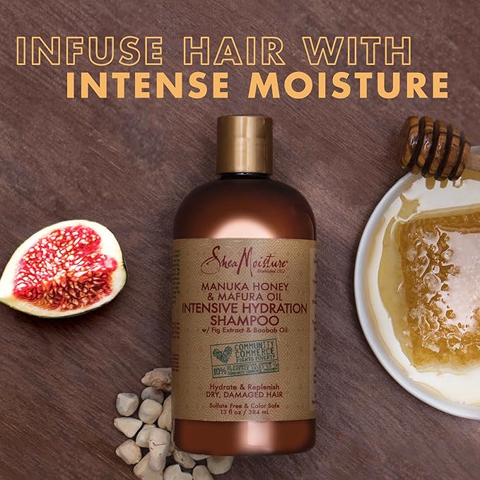 Shea Moisture Intensive Hydration Shampoo for Dry, Damaged Hair Manuka Honey and Mafura Oil Sulfate-Free 13 oz