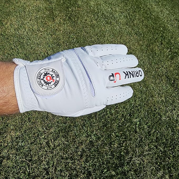 Drink Up Funny Golf Glove - Premium 100% Cabretta Leather Shocker Golf Gloves, Golf Attire and Essentials for Men, Fun Golfer Gag Gift, Adult Right or Left Hand, Small to XXL Sizes